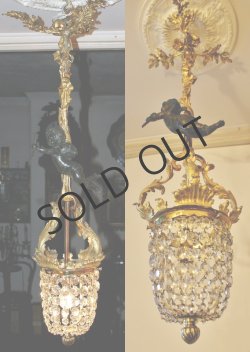 画像2: ブロンズのエンゼルとクリスタルの吊灯