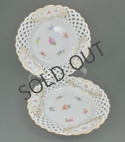 画像1: 【MEISSEN】マイセン　花絵透かし皿2客　