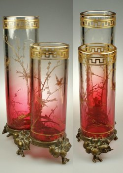 画像2: 【BACCARAT】バカラ　花鳥文二連筒型花器