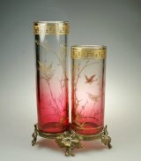 【BACCARAT】バカラ　花鳥文二連筒型花器