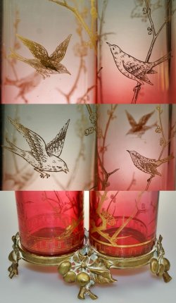 画像4: 【BACCARAT】バカラ　花鳥文二連筒型花器