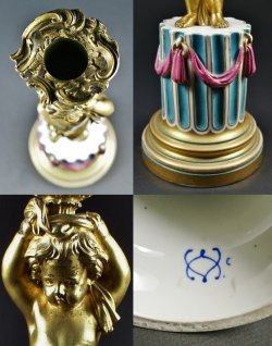 画像5: ブロンズと陶磁器のキャンドルスタンド