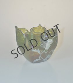 画像1: ケシの花文虹彩ガラス花瓶