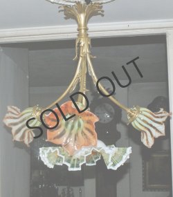 画像2: 春色ヴァセリンガラスの4灯式シャンデリア