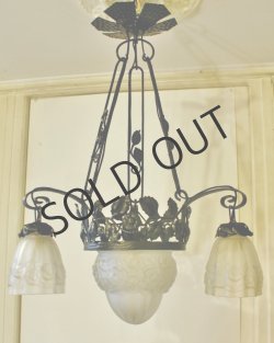 画像3: アールデコの花文4灯式シャンデリア