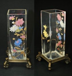 画像2: 【BACCARAT】バカラ　菊文エナメル彩角形花器