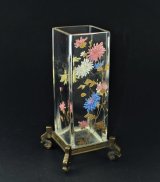 【BACCARAT】バカラ　菊文エナメル彩角形花器