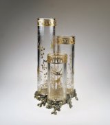 【BACCARAT】バカラ　花鳥文三連筒形花器