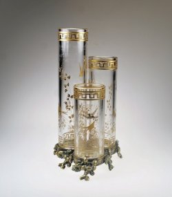 画像1: 【BACCARAT】バカラ　花鳥文三連筒形花器