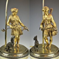 画像2: 狩りの女神ダイアナ ブロンズ像付き ランプ
