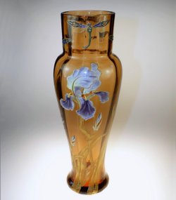 画像1: 【LEGRAS】ルグラ　アイリスと蜻蛉文エナメル彩花瓶