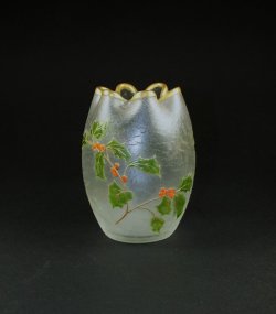 画像1: ヒイラギ文エナメル彩巾着型花瓶