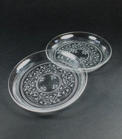 画像1: 蔦文グラヴュールが美しいクリスタルの深皿2枚