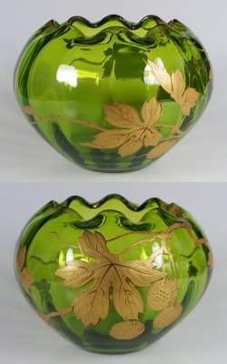 画像4: 【BACCARAT】バカラ　プラタナス文金彩緑色花瓶（球形）