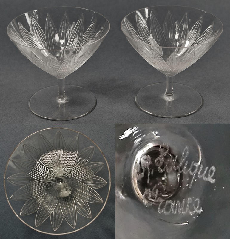 LALIQUE】ルネ・ラリック LOTUS シャンパン・クップ2客 - アンティック 