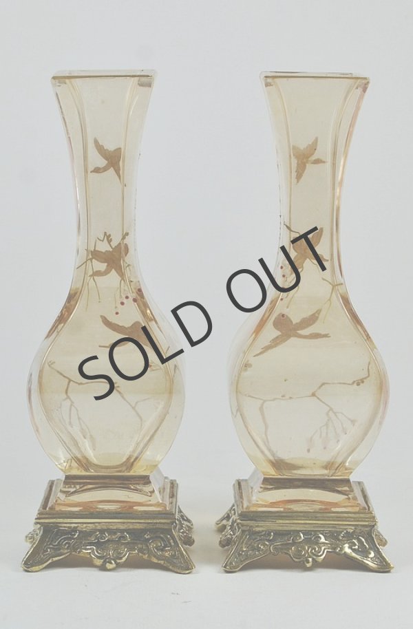 画像3: 【BACCARAT】バカラ　花鳥文ラスター彩花瓶 一対 (3)
