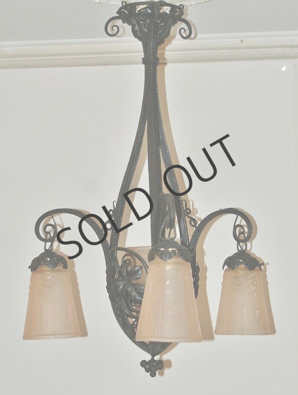 画像3: 【MULLER】ミュレー　葡萄文鍛鉄台4灯式シャンデリア (3)