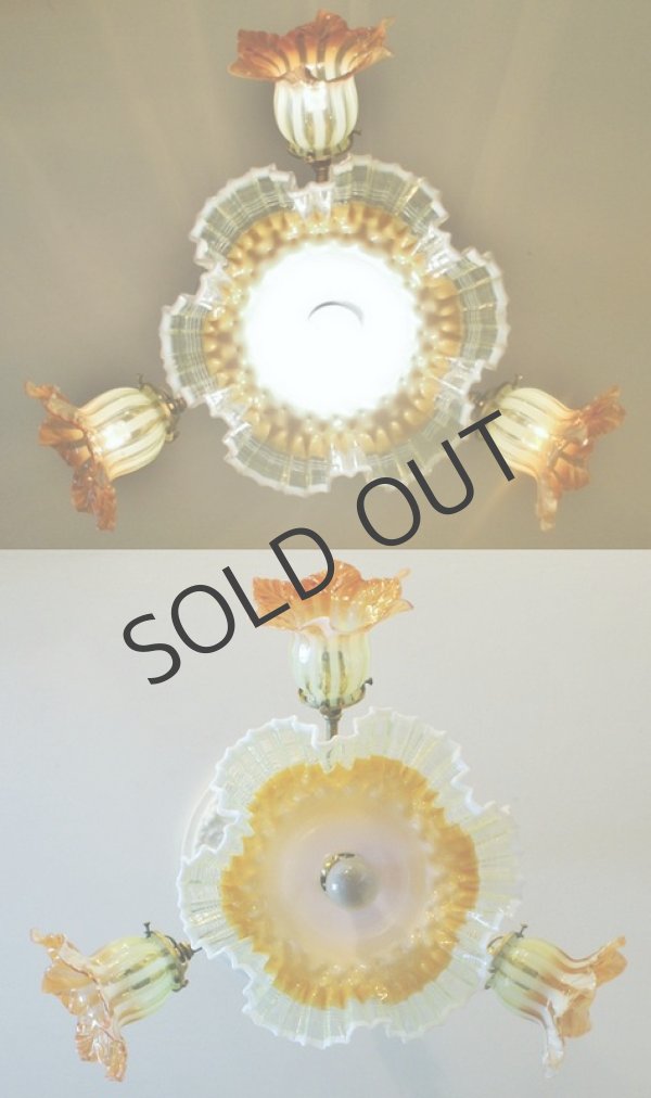 画像4: 春色ヴァセリンガラスの4灯式シャンデリア (4)