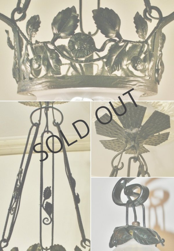 画像6: アールデコの花文4灯式シャンデリア (6)