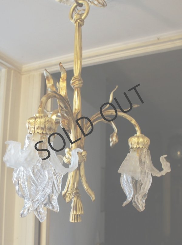 画像3: アイリス形シェードとブロンズのシャンデリア (3)