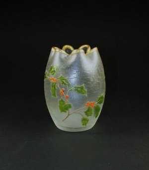 画像: ヒイラギ文エナメル彩巾着型花瓶