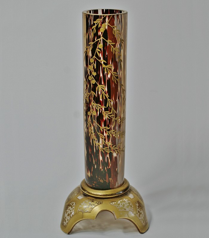 画像1: 柳文金彩筒型花瓶 (1)