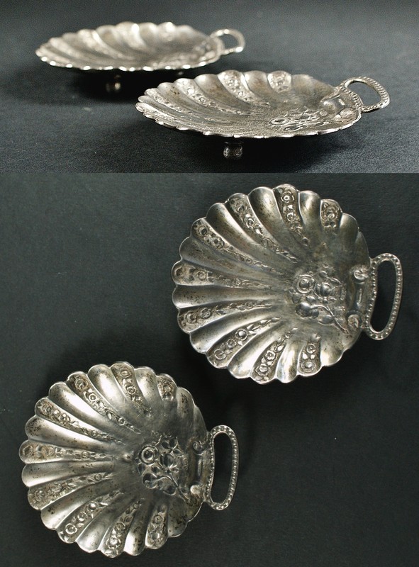画像2: 銀の小花文貝型小皿2客 (2)