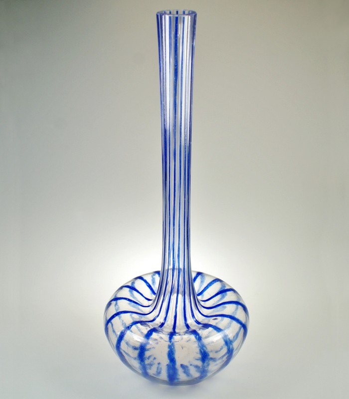 画像1: 【SCHNEIDER】青色縦縞文鶴首花瓶  (1)
