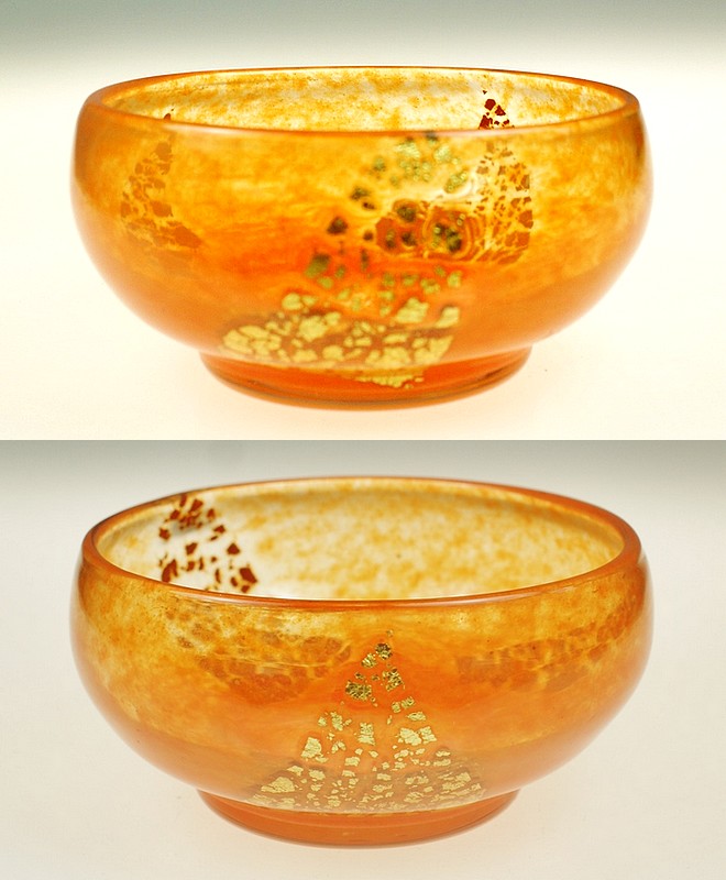 画像2: 【DAUM】ドーム　金箔入りオレンジ色の鉢 (2)