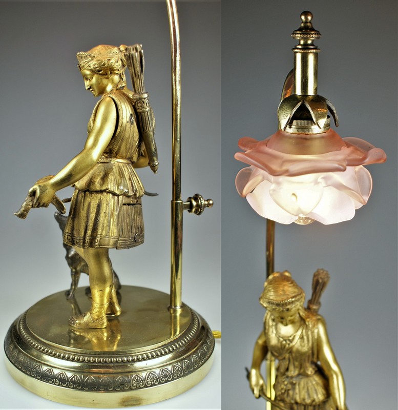 画像3: 狩りの女神ダイアナ ブロンズ像付き ランプ (3)