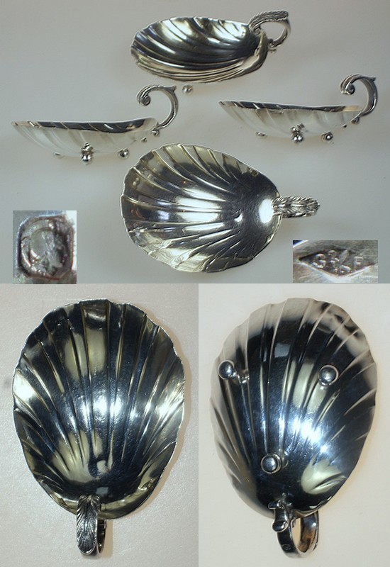 画像2: 純銀製取っ手付き貝型小皿4客 (2)