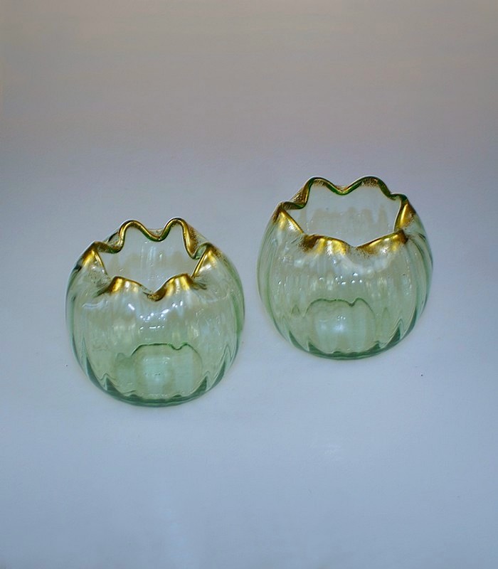画像1: 【LEGRAS】ルグラ　縁金緑色ガラス小花器2個 (1)