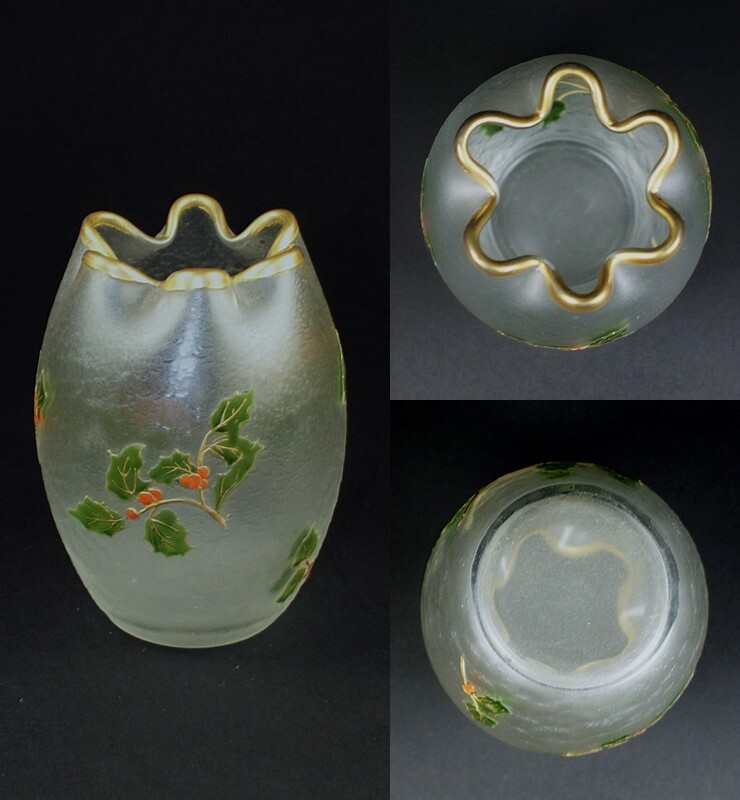 画像3: ヒイラギ文エナメル彩巾着型花瓶 (3)